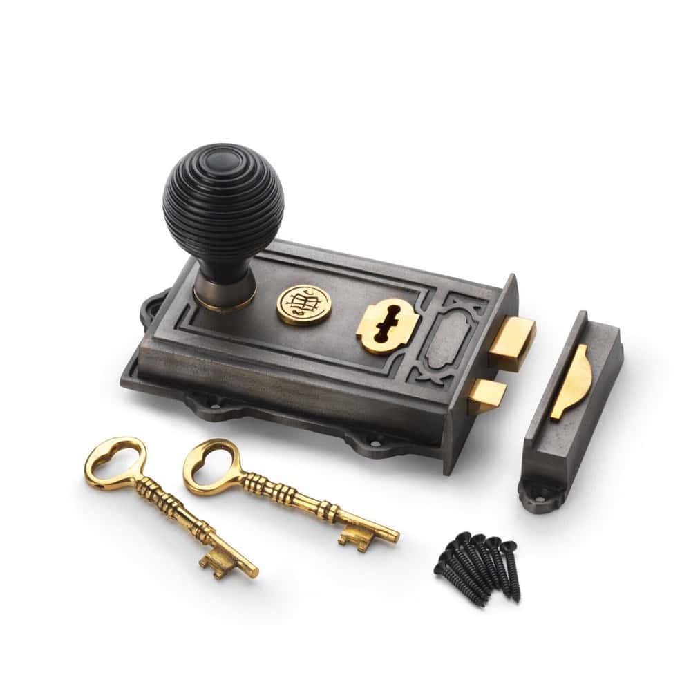 Pewter Cast Iron Davenport Rim Lock Ebonised Antique Brass Beehive Door Knobs