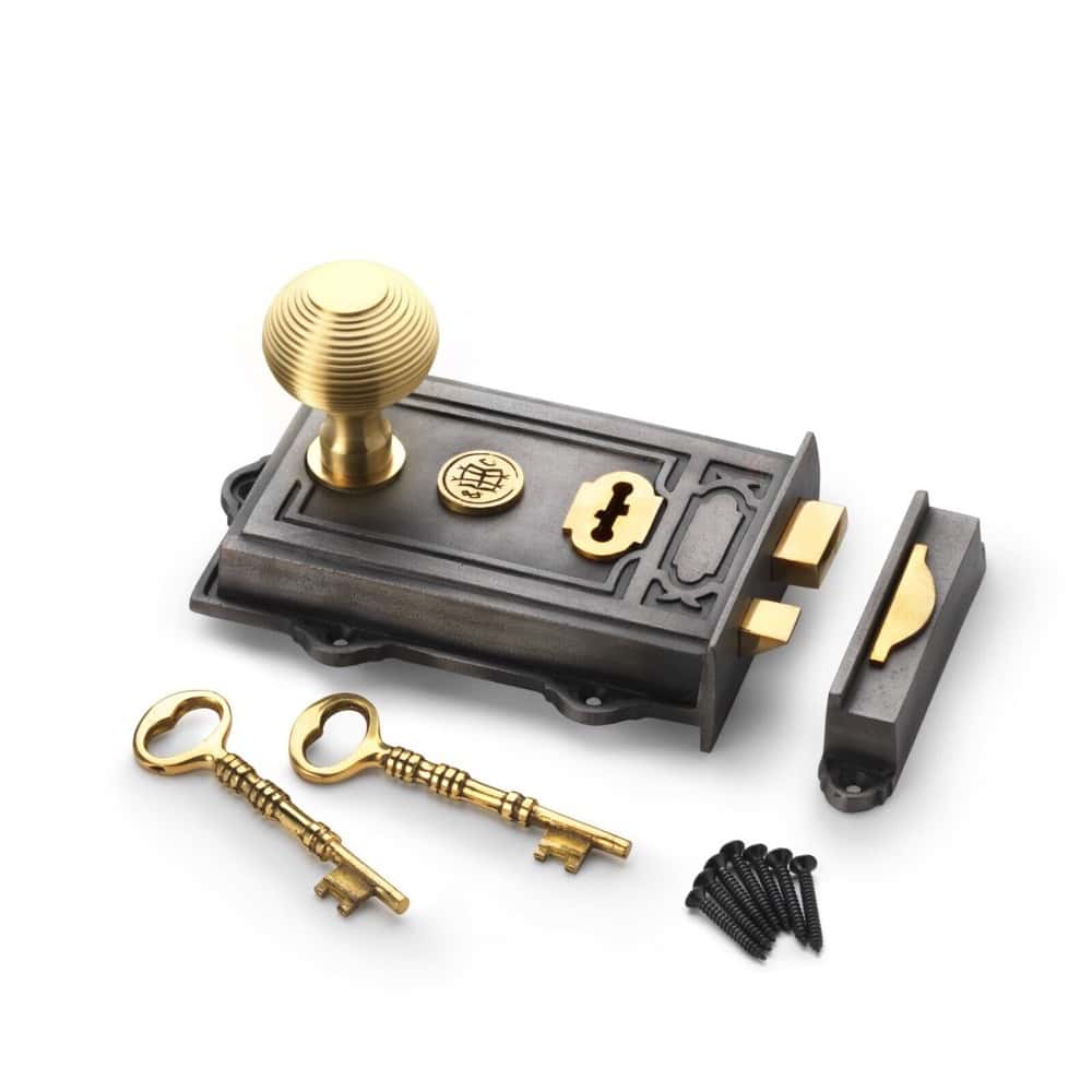 Pewter Cast Iron Davenport Rim Lock Heavy Solid Satin Brass Beehive Door Knobs