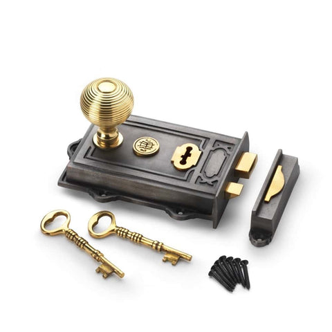 Pewter Cast Iron Davenport Rim Lock Polished Brass Beehive Door Knobs