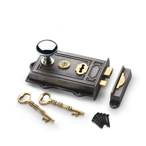 Pewter Cast Iron Davenport Rim Lock Polished Chrome Cottage Door Knobs