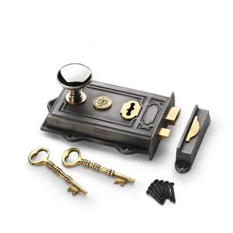 Pewter Cast Iron Davenport Rim Lock Polished Nickel Cottage Door Knobs