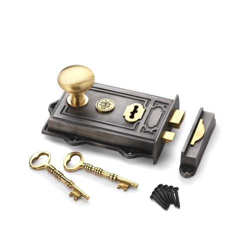 Pewter Cast Iron Davenport Rim Lock Satin Brass Cottage Door Knobs