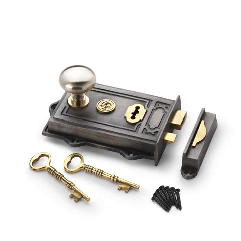 Pewter Cast Iron Davenport Rim Lock Satin Nickel Cottage Door Knobs