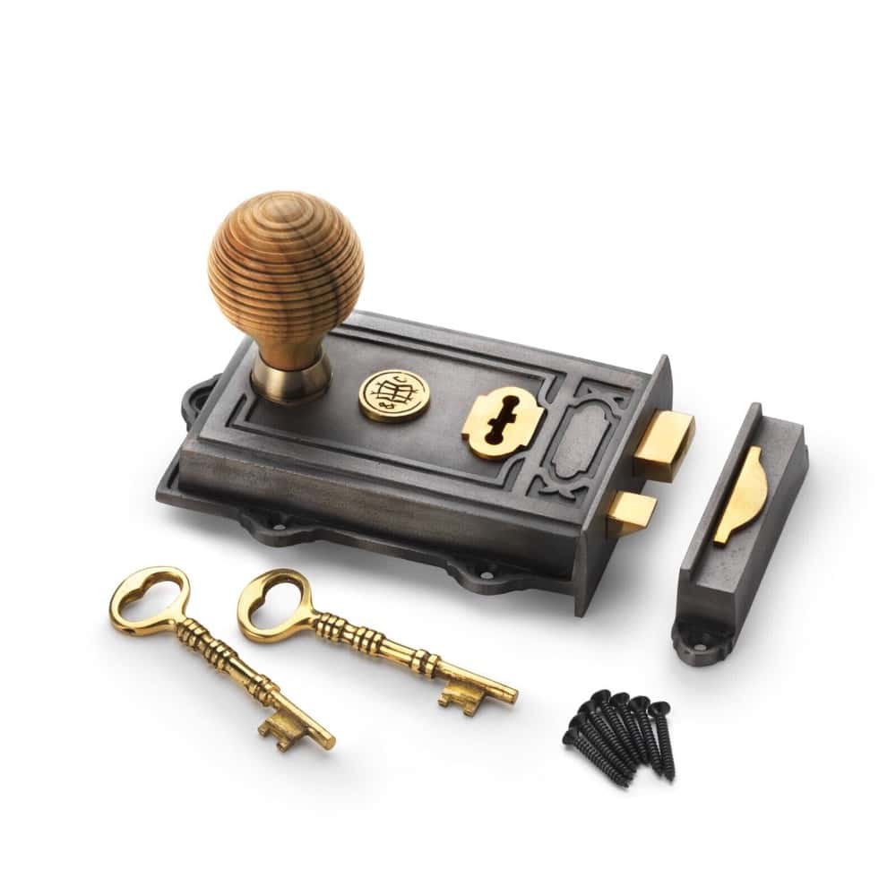 Pewter Cast Iron Davenport Rim Lock Teak Wood Antique Brass Beehive Door Knobs
