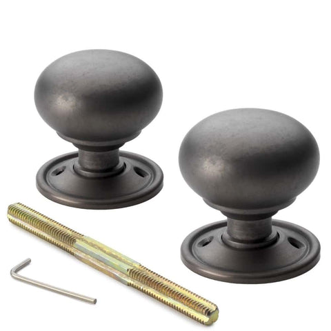 Pewter Cast Iron Regency Rim Lock 50mm Matt Antique Cottage Door Knobs