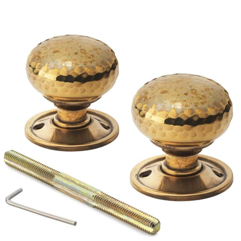 Pewter Cast Iron Regency Rim Lock Hammered Aged Brass Cottage Door Knobs