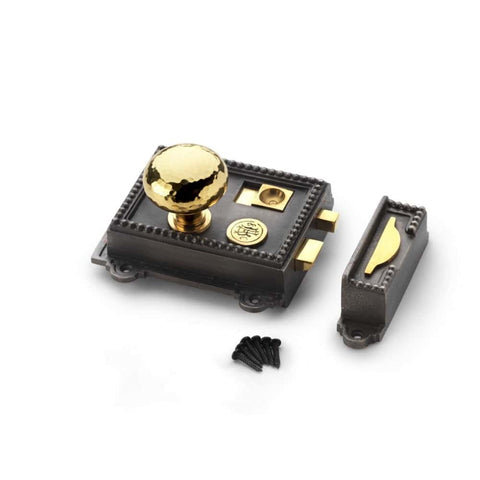 Pewter Cast Iron Regency Rim Lock Hammered Polished Brass Cottage Door Knobs