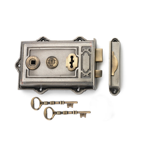 Pewter Davenport Rim Lock Antique Brass