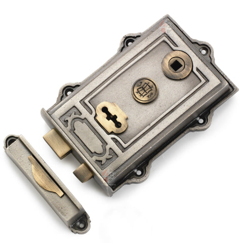 Pewter Davenport Rim Lock Antique Brass