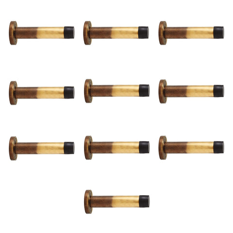 Solid Brass Cylinder Door Stop On Reeded Backplate - Aged Brass - 10 Pack