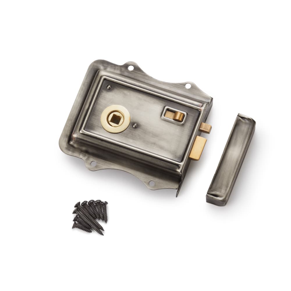 Pewter & Polished Brass Olde Victorian Rim Lock | AB Hardware – ABHardware