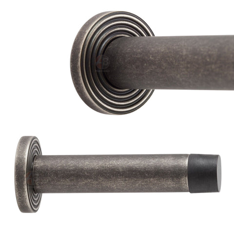 Pewter Solid Brass Cylinder Projected Plain Door Stop on Reeded Backplate