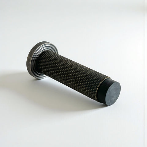 Knurled Cylinder Door Stop Reeded Backplate - Pewter