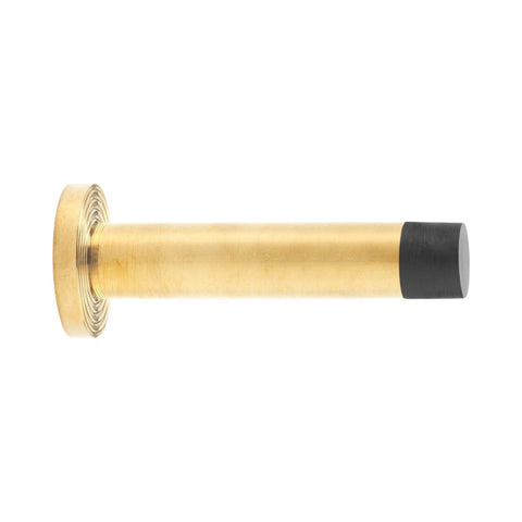 Polished Solid Brass Cylinder Projected Plain Door Stop Reeded Backplate