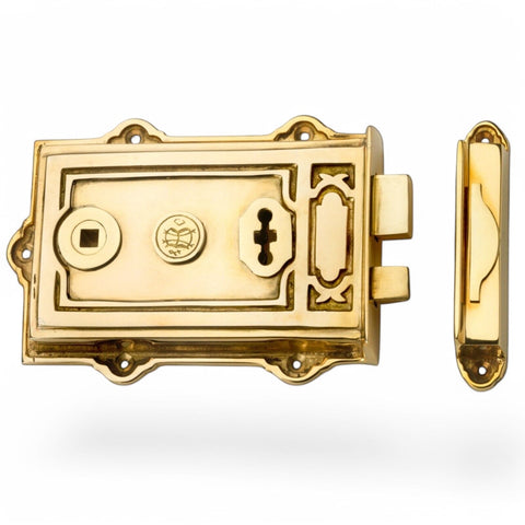 Polished Brass Davenport Rim Lock 50mm Beehive Door Knobs Knob Set Solid Period