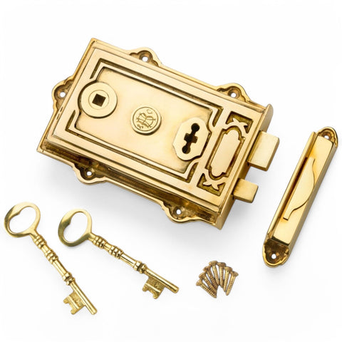 Polished Brass Davenport Rim Lock 50mm Beehive Door Knobs Knob Set Solid Period