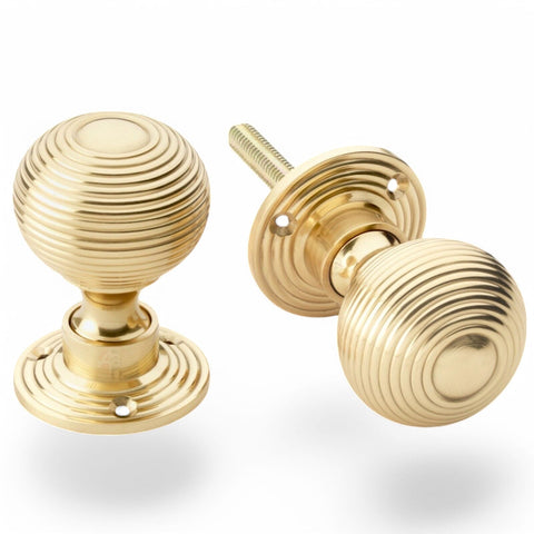 Polished Brass Davenport Rim Lock 50mm Beehive Door Knobs Knob Set Solid Period