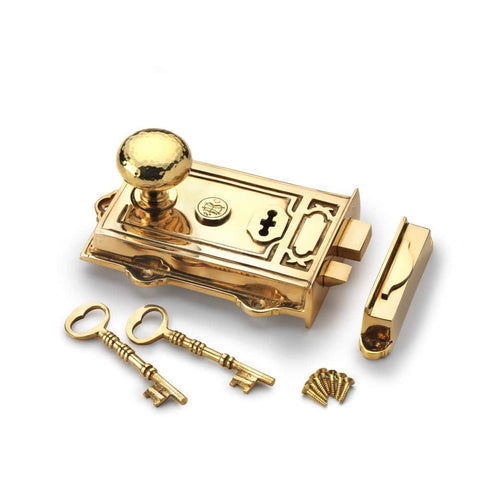 Polished Brass Davenport Rim Lock Polished Brass Hammered Cottage Door Knobs