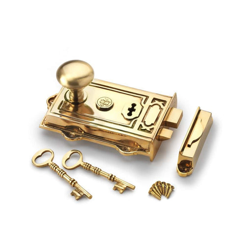 Polished Brass Davenport Rim Lock Satin Brass Cottage Door Knobs