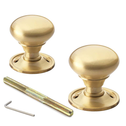Polished Brass Davenport Rim Lock Satin Brass Cottage Door Knobs