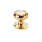 Polished Brass Hammered Cottage Centre Door Knob Stepped Backplate