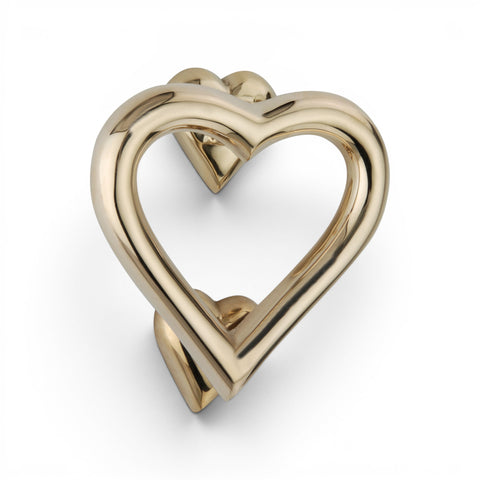 Solid Brass Heart Door Knocker in Unlacquered Polished Brass Finish – Front View