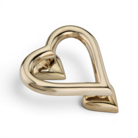 Unlacquered Polished Brass Heart Door Knocker Showing Rear Mounting Points and Matching Striker Plate