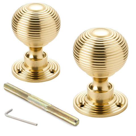 Polished Brass Hollow Beehive Door Knobs