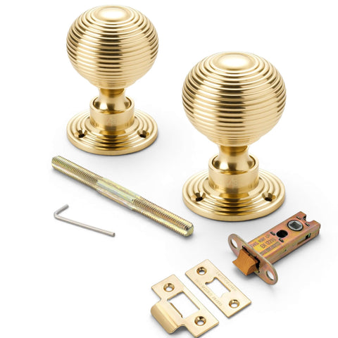 Polished Brass Hollow Beehive Door Knobs