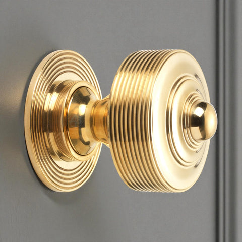 Polished Brass Reeded Centre Door Knob