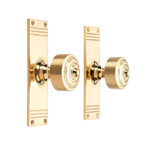 Polished Brass Reeded Door Knobs On Backplate