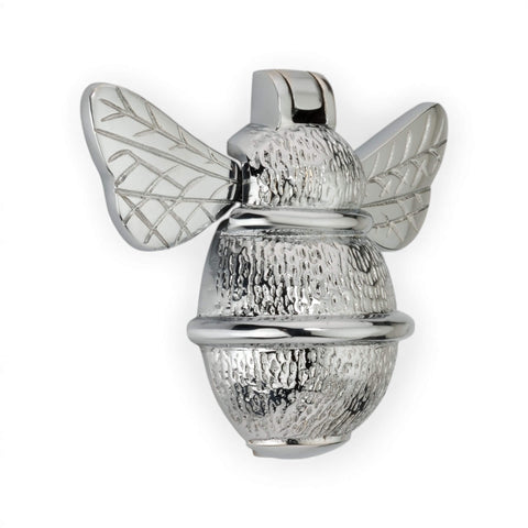 Polished chrome bumble bee door knocker front view showing detailed wings and textured body on white background