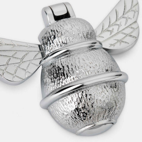 Detailed angled view of Polished Chrome Bumble Bee Door Knocker highlighting textured solid brass construction