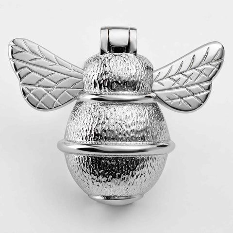 Front view of Polished Chrome Bumble Bee Door Knocker showing detailed wing pattern and textured body design