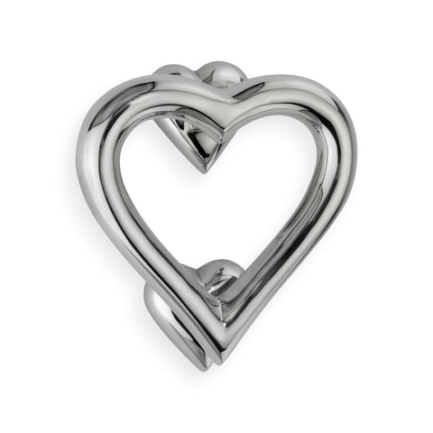 Solid Brass Heart Door Knocker in Polished Chrome Finish – Front View