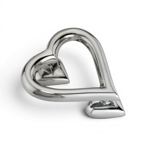 Polished Chrome Heart Door Knocker Showing Rear Mounting Points and Matching Striker Plate