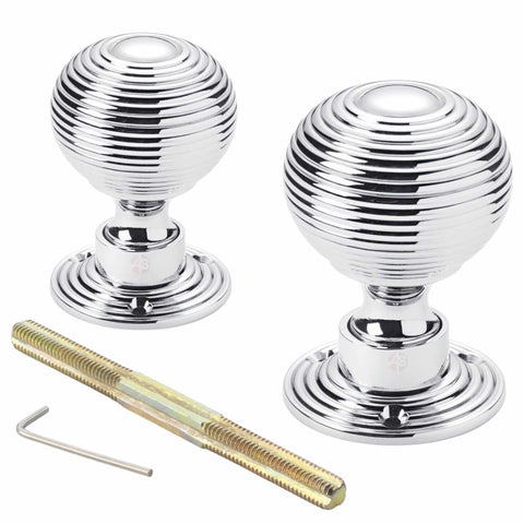 Polished Chrome Hollow Beehive Door Knobs