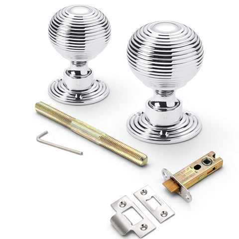 Polished Chrome Hollow Beehive Door Knobs