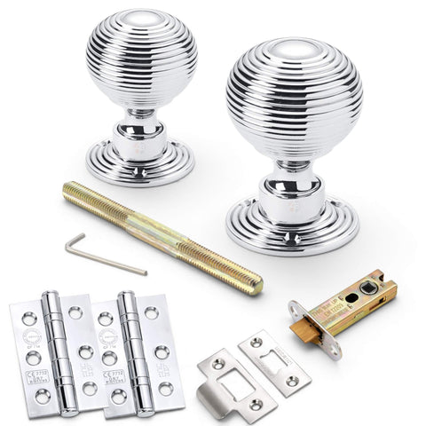 Polished Chrome Hollow Beehive Door Knobs