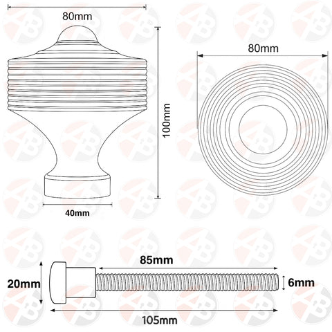 Polished Chrome Reeded Centre Door Knob