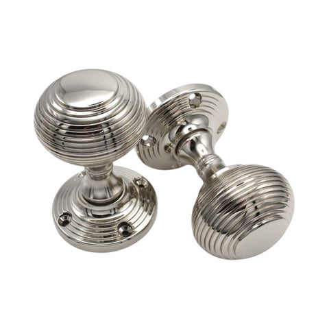 Polished Nickel Beehive Door Knobs Knob Pair Set Quality Sprung Solid Reeded