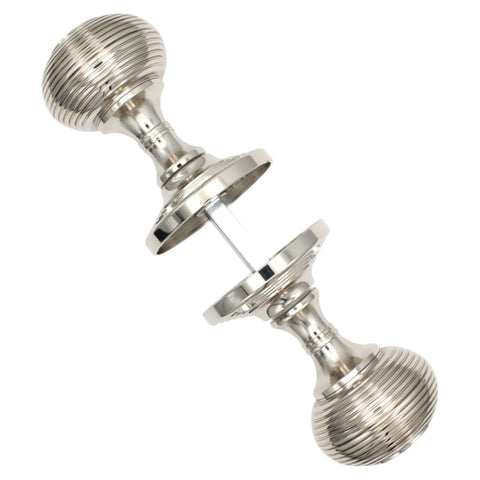 Polished Nickel Beehive Door Knobs Knob Pair Set Quality Sprung Solid Reeded