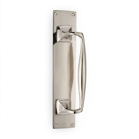 Polished Nickel Door Pull Handle On Backplate 300mm x 60mm