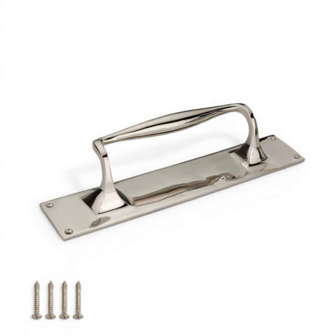 Polished Nickel Door Pull Handle On Backplate 300mm x 60mm