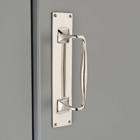 Polished Nickel Door Pull Handle On Backplate 300mm x 60mm