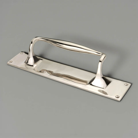 Polished Nickel Door Pull Handle On Backplate 300mm x 60mm