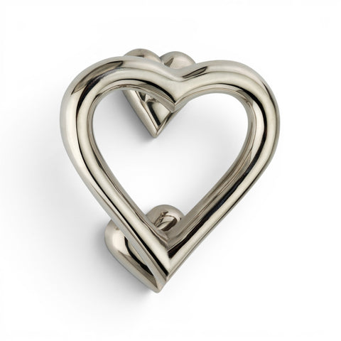 Solid Brass Heart Door Knocker in Polished Nickel Finish – Front View