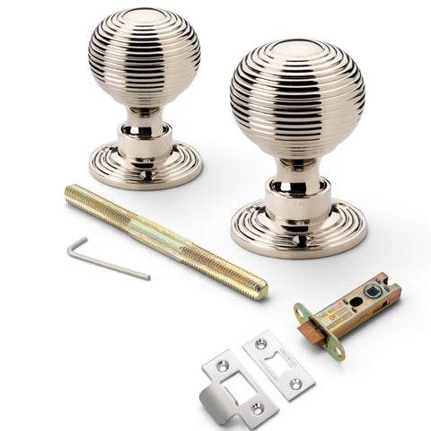 Polished Nickel Hollow Beehive Door Knobs