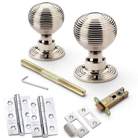 Polished Nickel Hollow Beehive Door Knobs