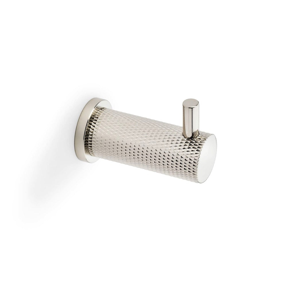 Polished Nickel Knurled Coat Hook Made From Solid Brass